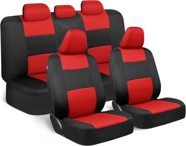 BDK PolyPro Car Seat Covers Full Set in Red on Black – Front and Rear Split Bench Seat Covers, Easy to Install, Accessories for Auto Trucks Van SUV