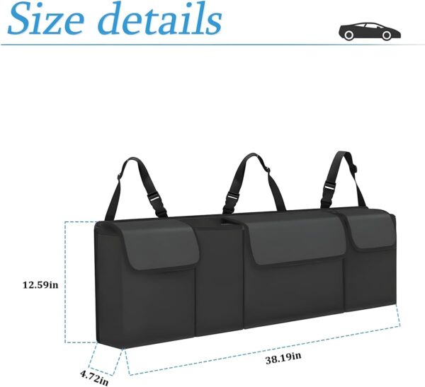 Car Trunk Organizer and Storage, Backseat Hanging Organizer for SUV, Truck, MPV, Waterproof, Collapsible Cargo Storage Bag with 4 Pockets, Car Interior Accessories for Men and Women (Black) - Image 2