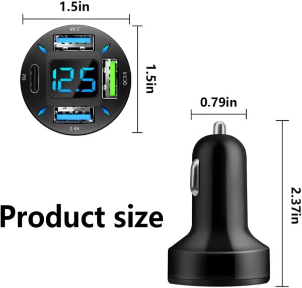 Car Charger 66W Super Fast Charging with USB PD&QC 3.0(Voltmeter&LED Lights) Universal Quick Charge for 12-24V Car Cigarette Lighter Plug,Compatible with iPhone 14 13 12,S22 S21 S20,iPad (BK351) - Image 2