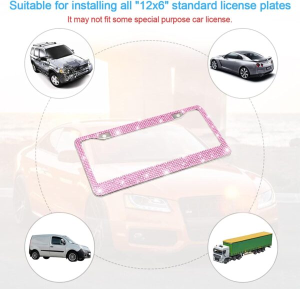 Bling Car License Plate Frame, Handcrafted Crystal Stainless Steel, Sparkly, Durable, Universal Fit, Car Accessories for Girls, Women (Pink) - Image 5