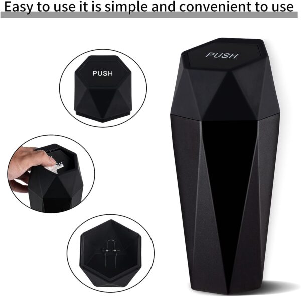 JUSTTOP Car Trash Can with Lid, Diamond Design Small Automatic Portable Trash Can, Easy to Clean, Used in Car Home Office (Black) - Image 3