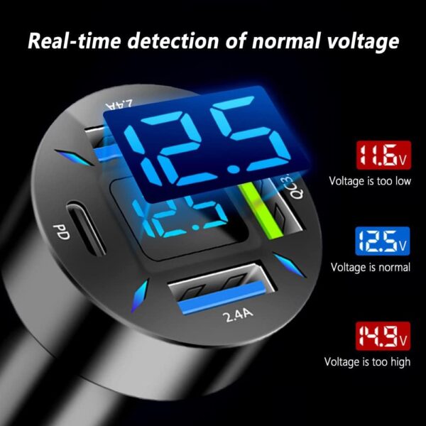 Car Charger 66W Super Fast Charging with USB PD&QC 3.0(Voltmeter&LED Lights) Universal Quick Charge for 12-24V Car Cigarette Lighter Plug,Compatible with iPhone 14 13 12,S22 S21 S20,iPad (BK351) - Image 7