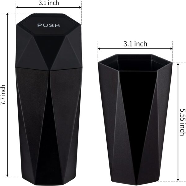 JUSTTOP Car Trash Can with Lid, Diamond Design Small Automatic Portable Trash Can, Easy to Clean, Used in Car Home Office (Black) - Image 4