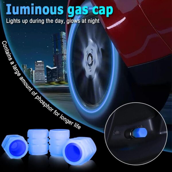 Fluorescent Car Tire Valve Stem Caps, 12PCS Auto Luminous Illuminated Wheel Valve Cover, Corrosion Resistant Glow in The Dark, Car Decor Accessories for Motorcycles, SUV, Trucks, Car (Blue) - Image 3