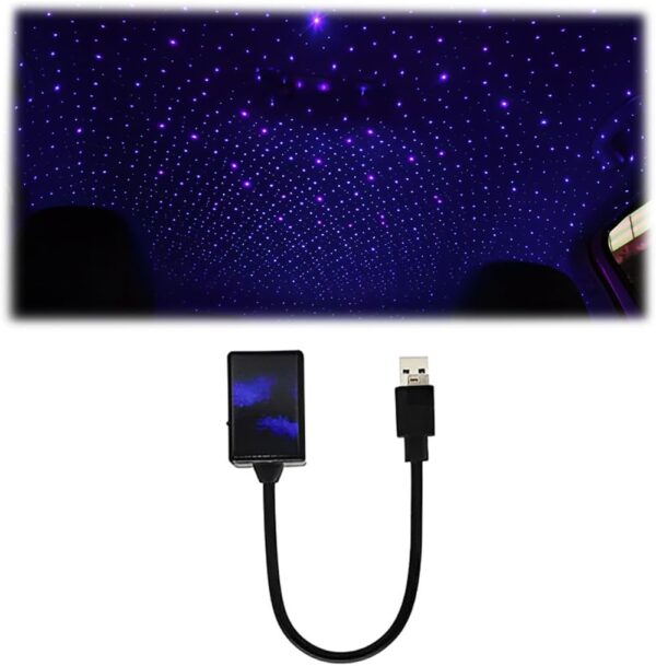 Portable USB Car Ceiling Light with Sound Activated LEDs - Romantic Night Light and Projector for Car Interior Decoration