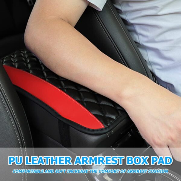 Car Center Console Cushion Pad, Universal Leather Waterproof Armrest Seat Box Cover Protector,Comfortable Car Decor Accessories Fit for Most Cars, Vehicles, SUVs (Red) - Image 7