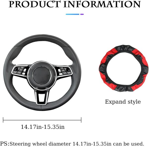 Car Steering Wheel Cover, Universal Microfiber PU Leather Elastic 15 inch Stitching Color Anti-Slip Steering Wheel Protector, Car Interior Protection Accessories for Men Women (Black/Red) - Image 2