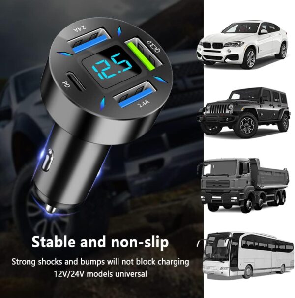 Car Charger 66W Super Fast Charging with USB PD&QC 3.0(Voltmeter&LED Lights) Universal Quick Charge for 12-24V Car Cigarette Lighter Plug,Compatible with iPhone 14 13 12,S22 S21 S20,iPad (BK351) - Image 6