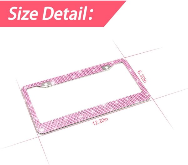 Bling Car License Plate Frame, Handcrafted Crystal Stainless Steel, Sparkly, Durable, Universal Fit, Car Accessories for Girls, Women (Pink) - Image 2