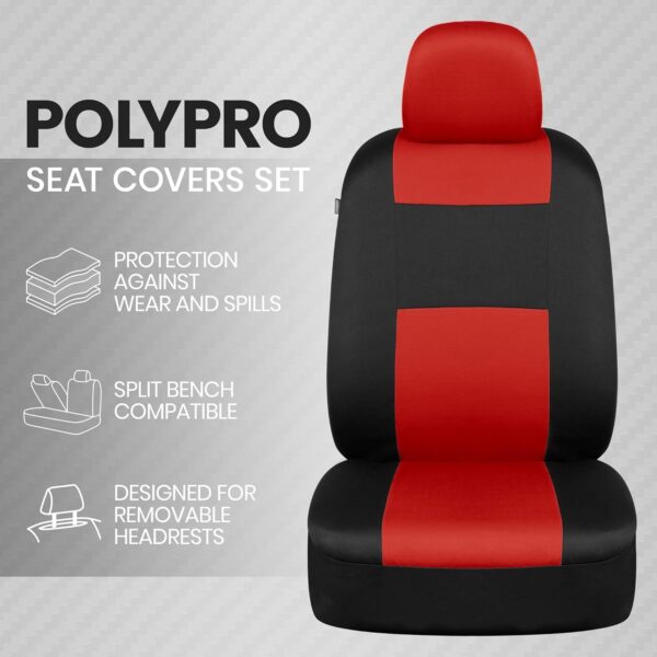 BDK PolyPro Car Seat Covers Full Set in Red on Black – Front and Rear Split Bench Seat Covers, Easy to Install, Accessories for Auto Trucks Van SUV - Image 2