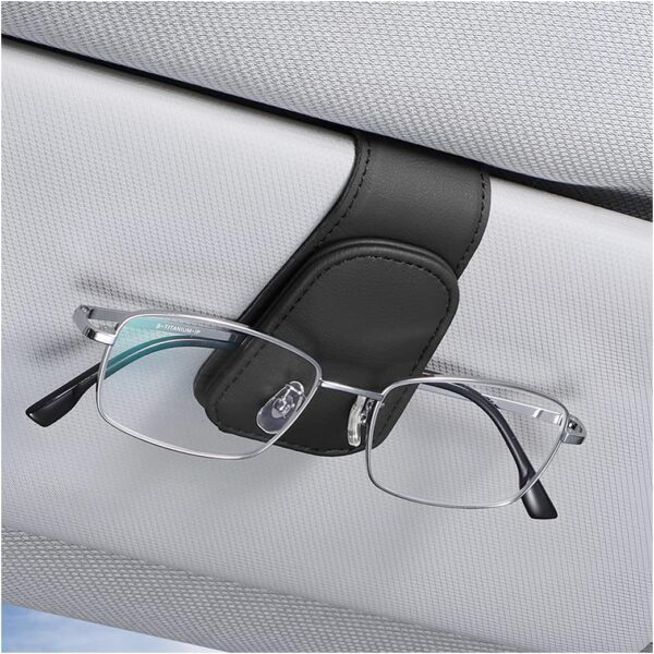 AICEL Sunglasses Holders for Car Sun Visor, Leather Eyeglasses Hanger Mounter, Magnetic Glasses Holder and Ticket Card Clip, Auto Interior Accessories Universal for SUV Pickup Truck