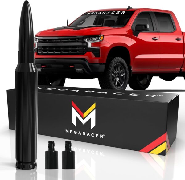 Mega Racer Black Antenna for Truck - 1999-2024 Chevrolet Silverado GMC Sierra Truck Antenna, 5.5" Short Car Antenna Replacement, Antennas, Chevy Silverado 1500 Accessories, GMC Truck Accessories