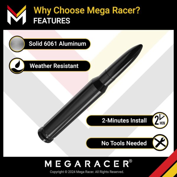 Mega Racer Black Antenna for Truck - 1999-2024 Chevrolet Silverado GMC Sierra Truck Antenna, 5.5" Short Car Antenna Replacement, Antennas, Chevy Silverado 1500 Accessories, GMC Truck Accessories - Image 3