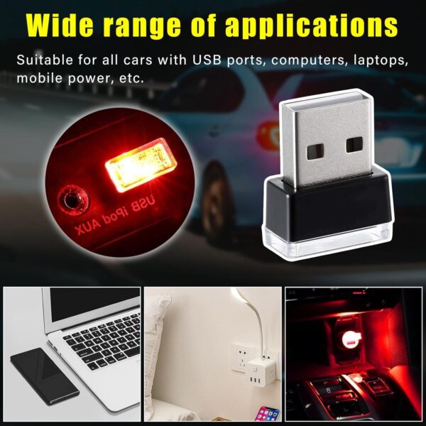 Augeny 4 PCS USB LED Car Interior Atmosphere Lamp, Plug-in USB Decor Night Light, Portable Auto Ambient Lighting Kit, Universal Vehicle Interior Accessories for Most Cars (Red) - Image 6