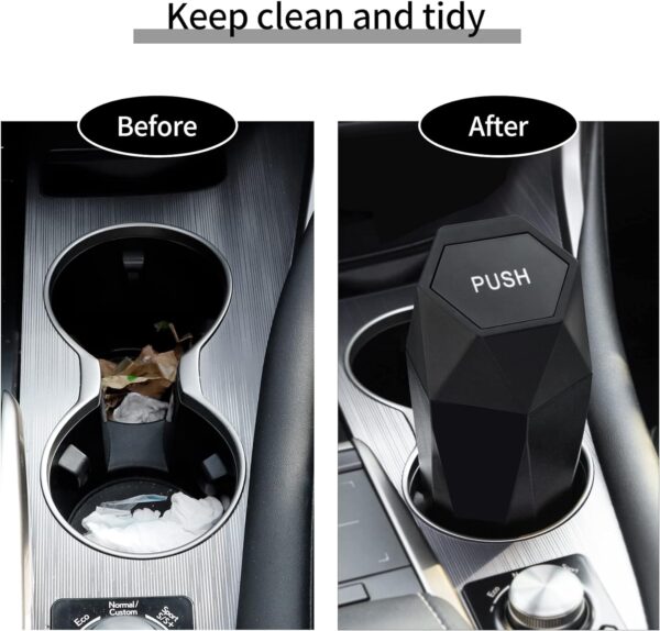 JUSTTOP Car Trash Can with Lid, Diamond Design Small Automatic Portable Trash Can, Easy to Clean, Used in Car Home Office (Black) - Image 6