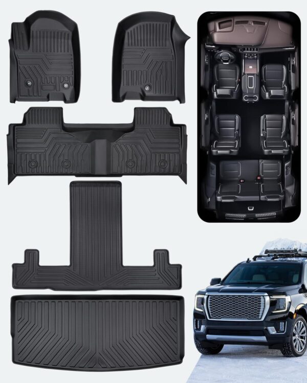 Liner Master® Floor Mats 3 Row Cargo & Liner Set for Chevrolet Tahoe for GMC Yukon 2024 2023 2022 2021 Only Custom Fit with 2nd Row Bucket Seats All Weather TPE Floor Liners Heavy Duty Accessories