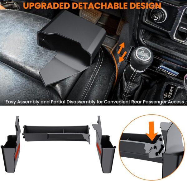 DIAMOOKY 4PCS Upgraded Center Console Organizer for Jeep Wrangler JL JLU 4xe 2018-2023 & Gladiator JT 2020 2021 2022 2023 Accessories Gear Shift Side Tray Hanging Armrest Storage Box (Not for JK/JKU) - Image 6