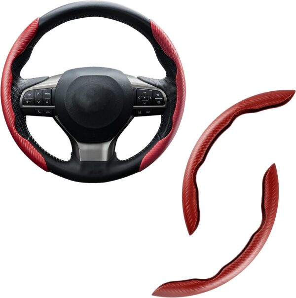 Amiss Carbon Fiber Anti-Skid Steering Wheel Protector, Segmented Butterfly Universal Wheel Cover, Car Interior Accessories (Red)