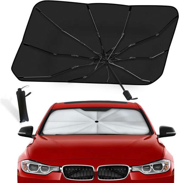 EcoNour Car Windshield Sun Shade, Umbrella Car Sun Shade – Foldable Glass Fiber Car Shade, UV Sunshade for Car Windshield, 240T Polyester Sun Shade Car Windshield, Car Sun Shade Windshield (57"x31")