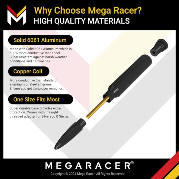 Mega Racer Black Antenna for Truck - 1999-2024 Chevrolet Silverado GMC Sierra Truck Antenna, 5.5" Short Car Antenna Replacement, Antennas, Chevy Silverado 1500 Accessories, GMC Truck Accessories - Image 5