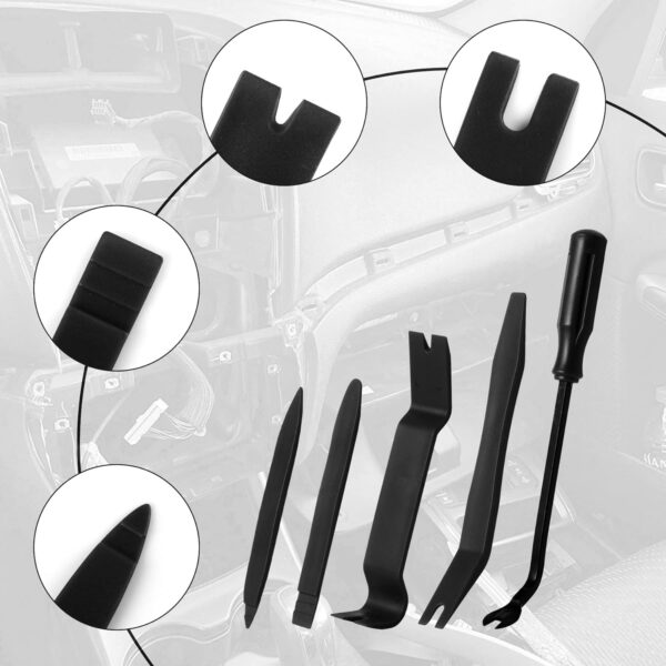 LivTee 5 pcs Auto Trim Removal Tool Kit, No Scratch Plastic Pry Tool Kit - Interior Door Panel Clip Fastener Removal Set for Vehicle Dash Radio Audio Installer (Black) - Image 4