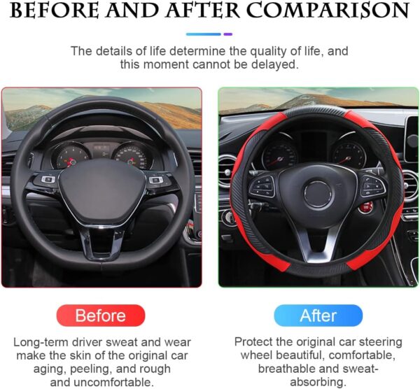 Car Steering Wheel Cover, Universal Microfiber PU Leather Elastic 15 inch Stitching Color Anti-Slip Steering Wheel Protector, Car Interior Protection Accessories for Men Women (Black/Red) - Image 6