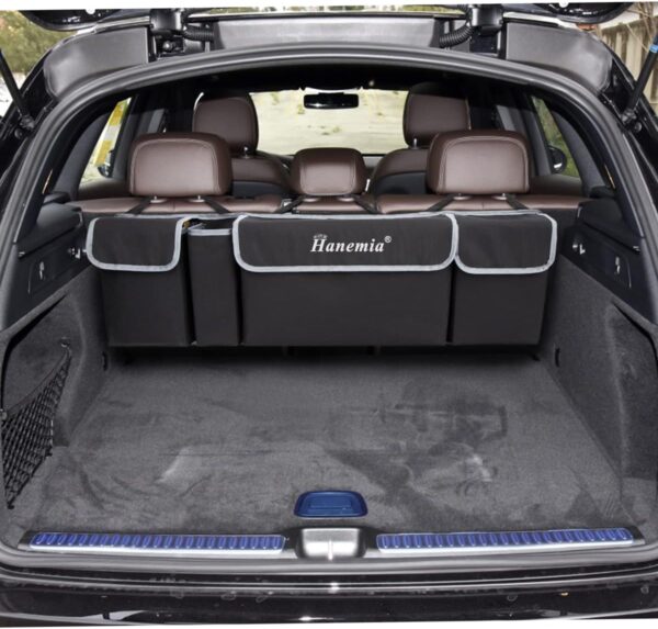 Car Trunk Organizer and Storage, Backseat Hanging Organizer for SUV, Truck, MPV, Waterproof, Collapsible Cargo Storage Bag with 4 Pockets, Car Interior Accessories for Men and Women (Black) - Image 7