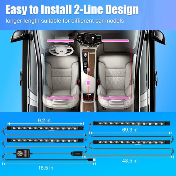 LivTee Smart RGB LED Interior Lights, 2 Lines Design with USB Port, App Control, Music Mode and DIY Mode, Car Accessories Gifts for Women Men - Image 5