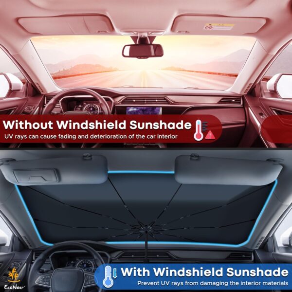 EcoNour Car Windshield Sun Shade, Umbrella Car Sun Shade – Foldable Glass Fiber Car Shade, UV Sunshade for Car Windshield, 240T Polyester Sun Shade Car Windshield, Car Sun Shade Windshield (57"x31") - Image 2