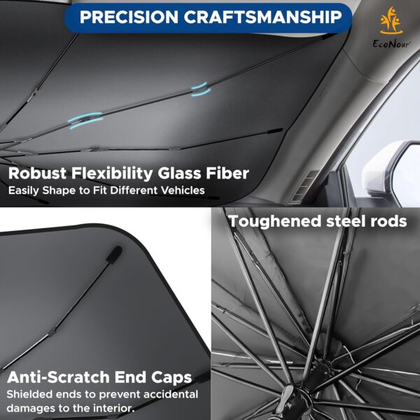 EcoNour Car Windshield Sun Shade, Umbrella Car Sun Shade – Foldable Glass Fiber Car Shade, UV Sunshade for Car Windshield, 240T Polyester Sun Shade Car Windshield, Car Sun Shade Windshield (57"x31") - Image 5