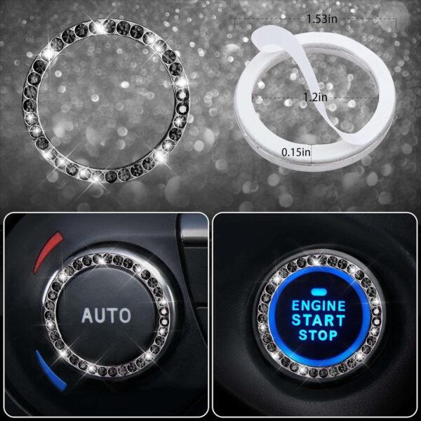 CAR PASS 7 PCS Bling Car Accessories for Women, Sparkly Rhinestone Diamond Steering Wheel Cover, Bling Seat Belt Cushion, Glitter Shift Knob Cover, Car Cup Holder Coaster, Cute Interior Sets Black - Image 6