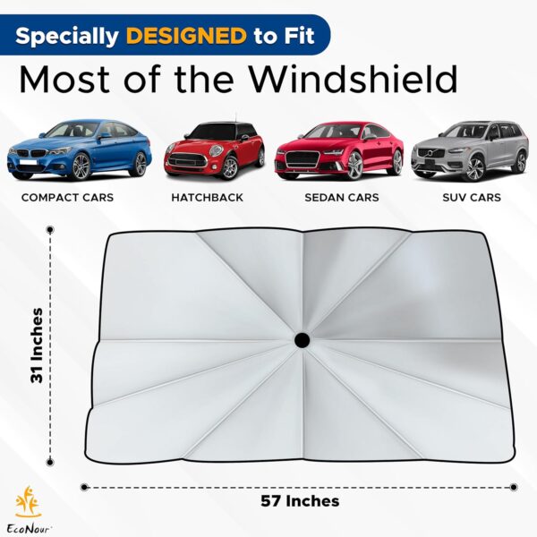 EcoNour Car Windshield Sun Shade, Umbrella Car Sun Shade – Foldable Glass Fiber Car Shade, UV Sunshade for Car Windshield, 240T Polyester Sun Shade Car Windshield, Car Sun Shade Windshield (57"x31") - Image 4